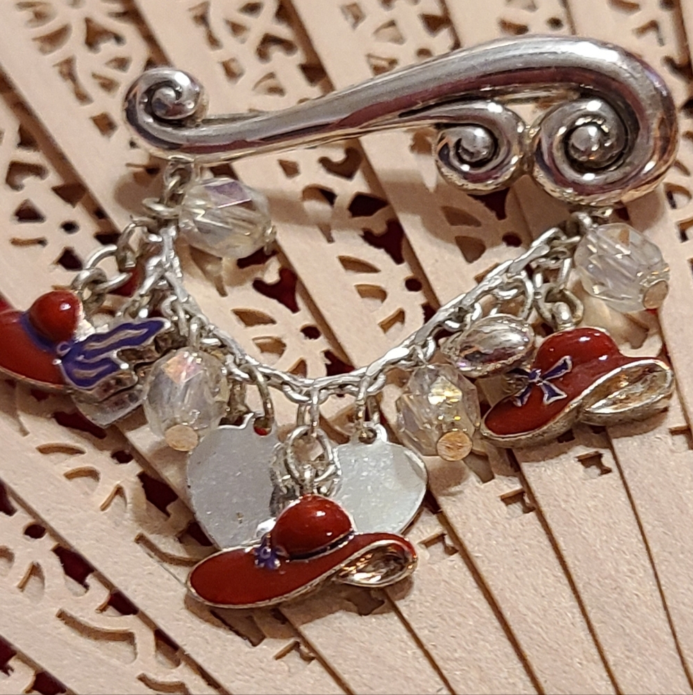 Silver and Red Red Hat Lady Charm Brooch